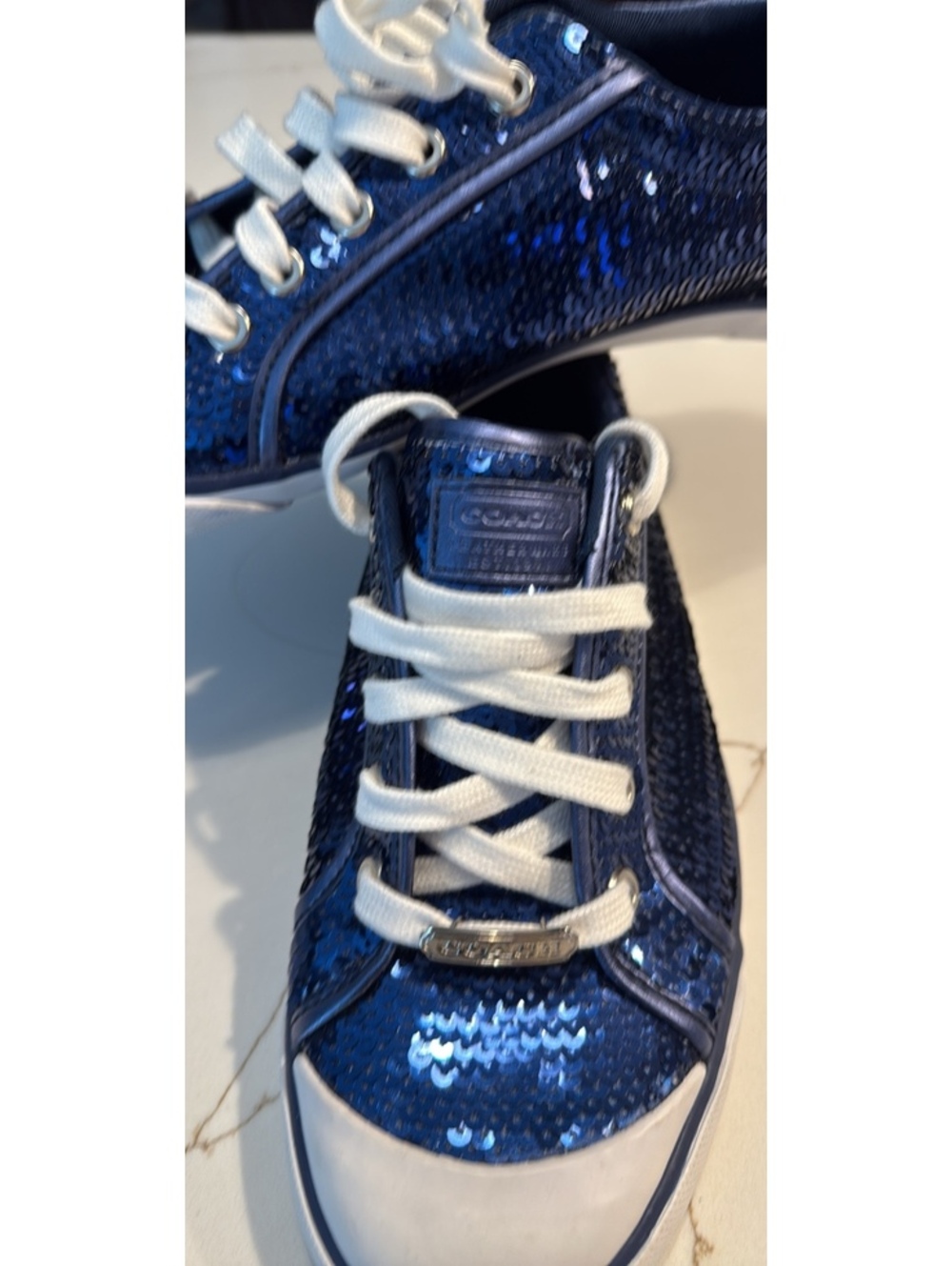 Coach Barrett Blue Sequin Sneakers 9.5 Women